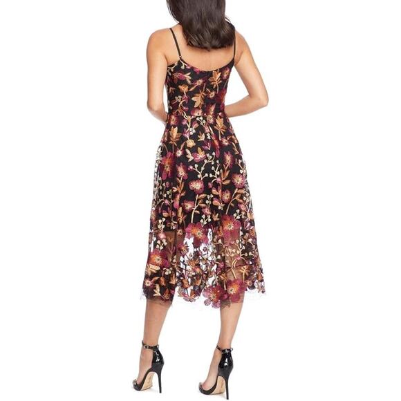 Dress the Population Uma Floral Embroidered Gold Sequins Midi Dress Size XS - Picture 5 of 5